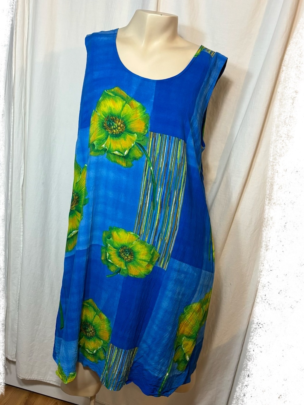 Jams World women’s blue yellow beach sundress made in Hawaii large vintage